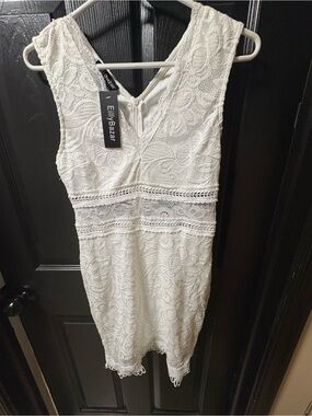 White Lace Mini Dress with Crochet Waist